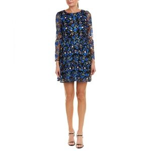 Badgley Mischka Blue Cocktail Dress with 3/4 Bishop Sleeves and A-line Style